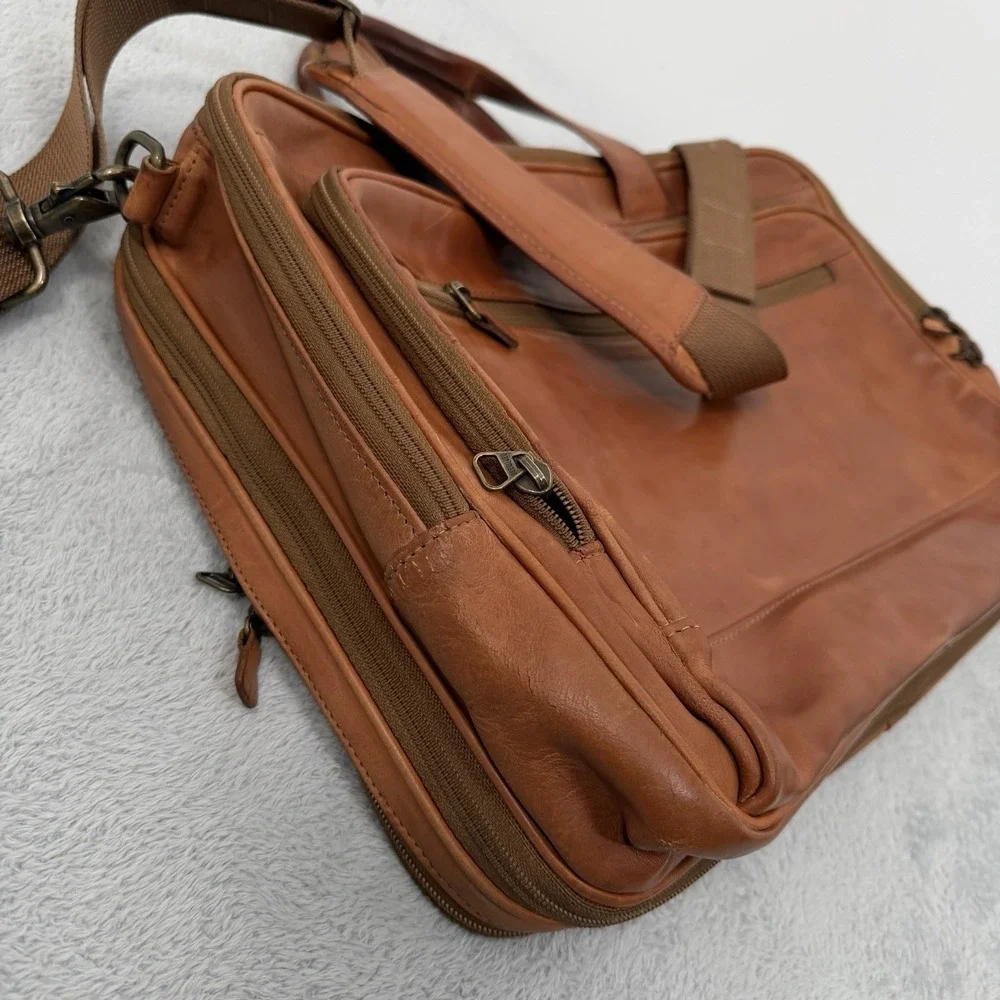 Vintage Hartmann Full Grain Leather Briefcase Laptop Bag Tan Cognac Expandable